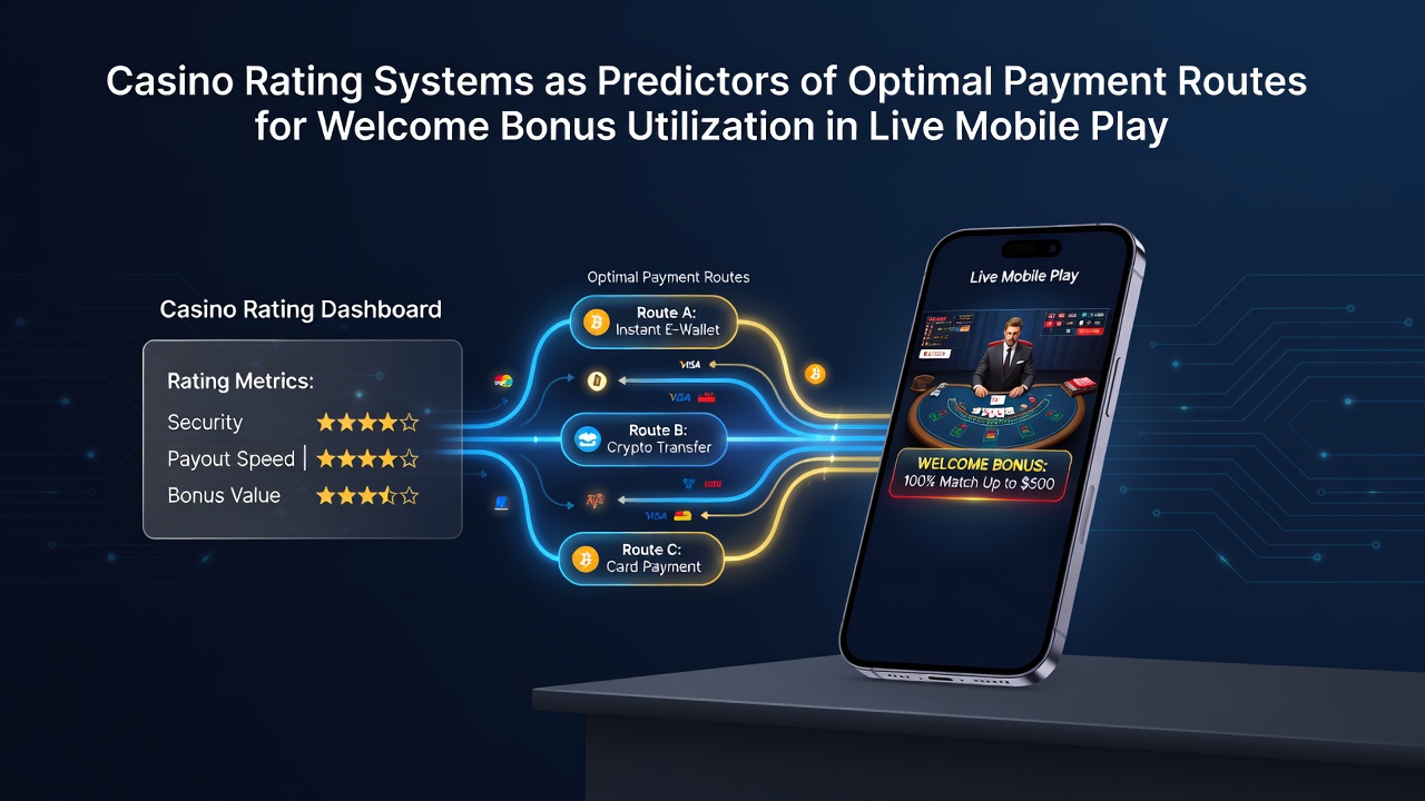 Diagram showing casino rating metrics connected to mobile payment routes and bonus tracking interfaces