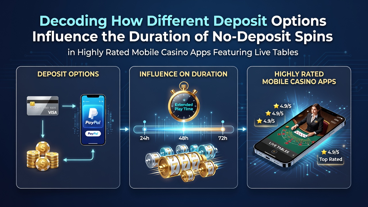 Mobile casino app interface showing live dealer tables alongside deposit method selections and spin duration indicators