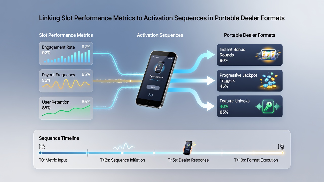 Portable dealer slot interface displaying real-time performance metrics and sequence activation logs