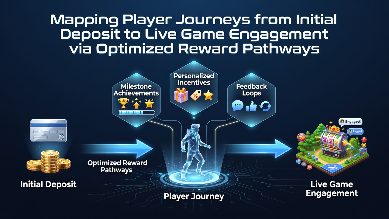 Diagram illustrating player journey stages from deposit through reward activation to live game participation