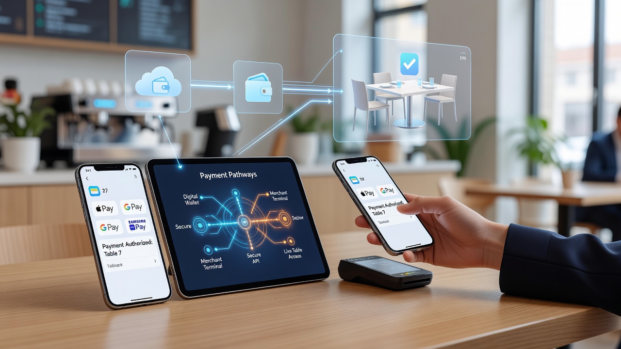 Illustration showing digital wallet integration with mobile live casino tables on portable devices