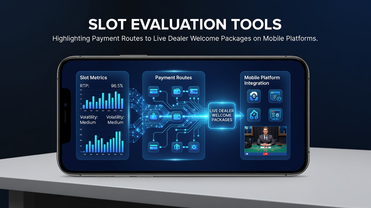 Mobile slot evaluation interface displaying payment route options and live dealer bonus details